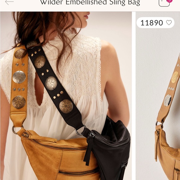Free People Handbags - Free People Wilder Embellished Sling Bag - Black and Tan
